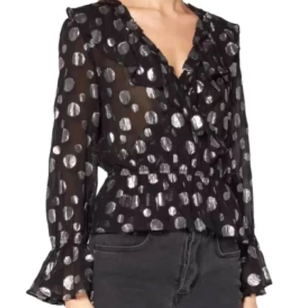RIXO Black Lamé Spot Roisin Top sz Small